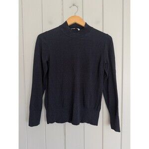 MM LaFleur Sweater L Large Blue Long Sleeve Pullover Stretch Mock Neck Cotton